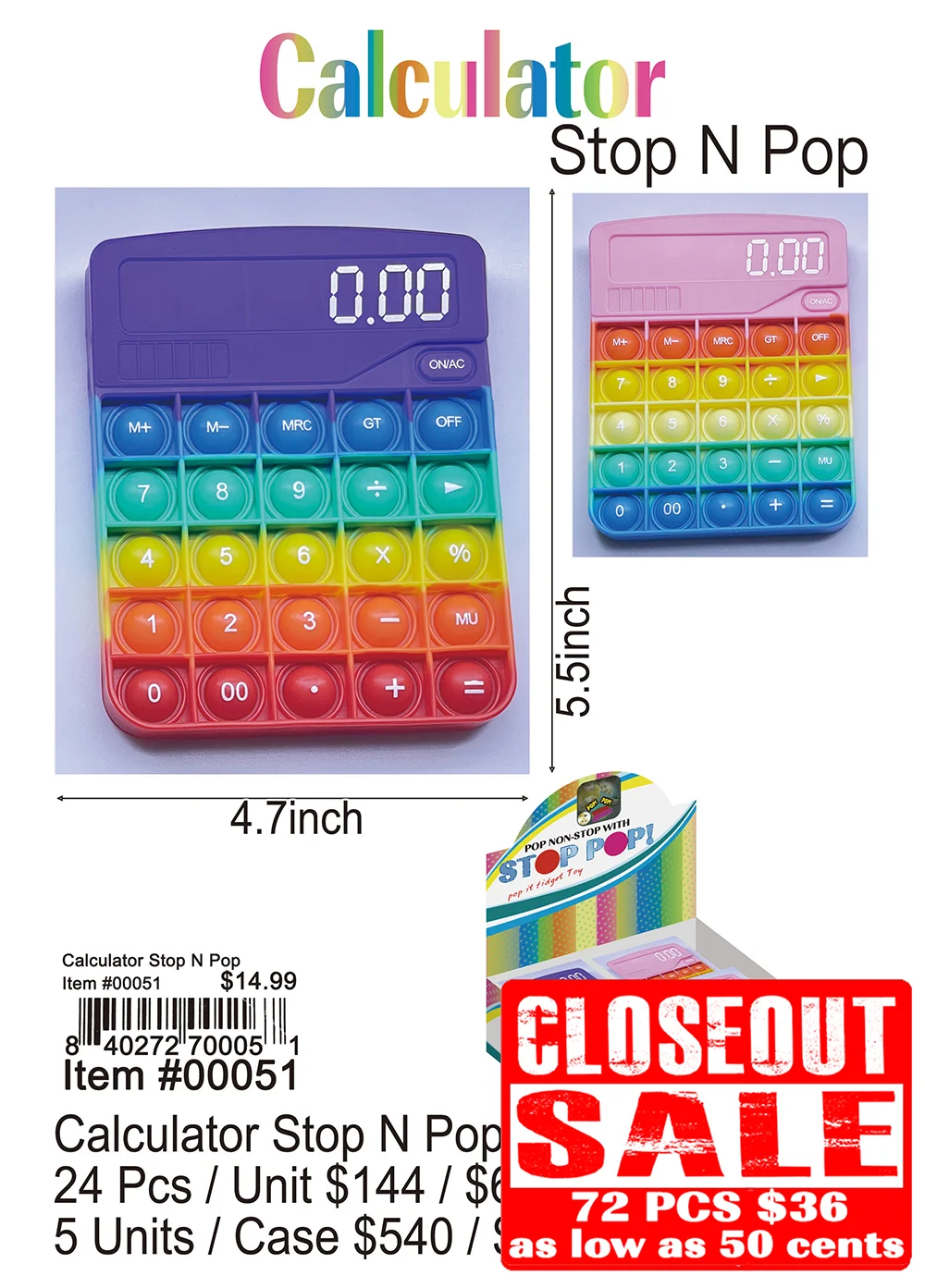 Calculator Stop N Pop - Closeout 72 Pcs.